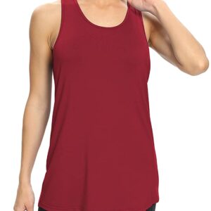 Bestisun Womens Tunic Workout Yoga Tops Tennis Running Shirts Long Athletic Tank Tops Racerback Tanks Yoga Clothes Workout Clothing Wine Red XXL