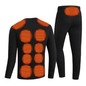 COMIOR Heated Thermal Underwear Set for Men and Women,COMIOR Body Warmer Heated Thermal Leggings Tops Unisex Intelligent Temperature Control Base Layer Heating Underwear Set for Winter Black