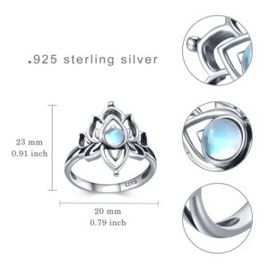 SCZKLAQ Moonstone Lotus Rings for Women 925 Sterling Silver Lotus Flower Ring Yoga Spiritual Lotus Jewelry for Women Yoga Gifts