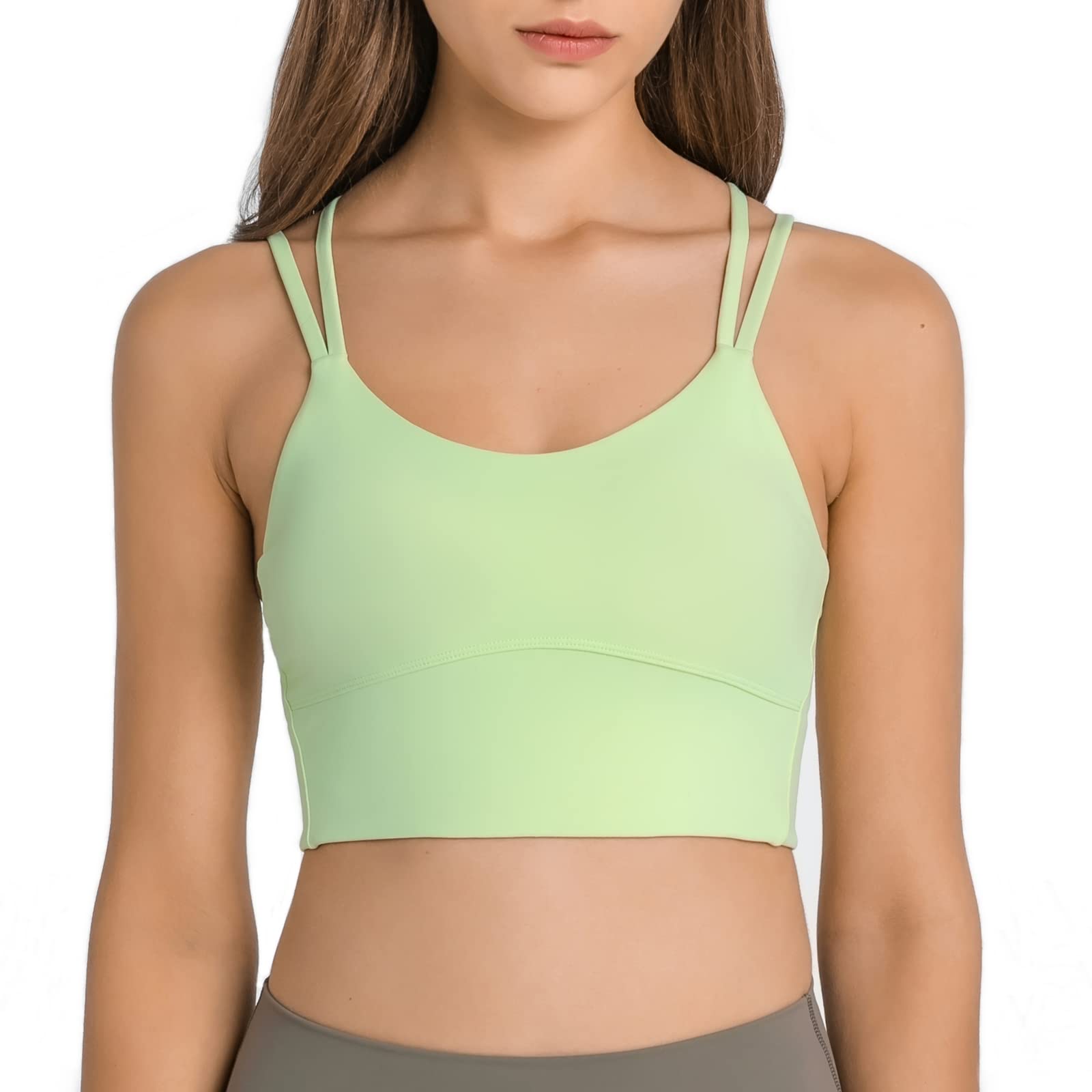 Nanomi Beauty Sports Bras for Women Removable Padded Workout Tanks Criss Cross Back Yoga Crop Tops(Light-Neongreen,X-Large)