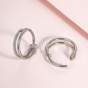 G23 Pure Titanium Huggie Hoop Earrings,12mm Hypoallergenic for Sensitive Ears Pave Cubic Zirconia (18G（1.0mm） Silver)