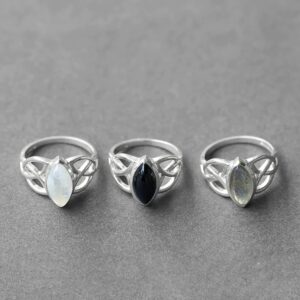 RKGEMS 6x12MM Marquise Shape Moonstone Birthstone Gemstone 925 Sterling Silver Victorian Style Triquetra Celtic Trinity Knot Ring (5)