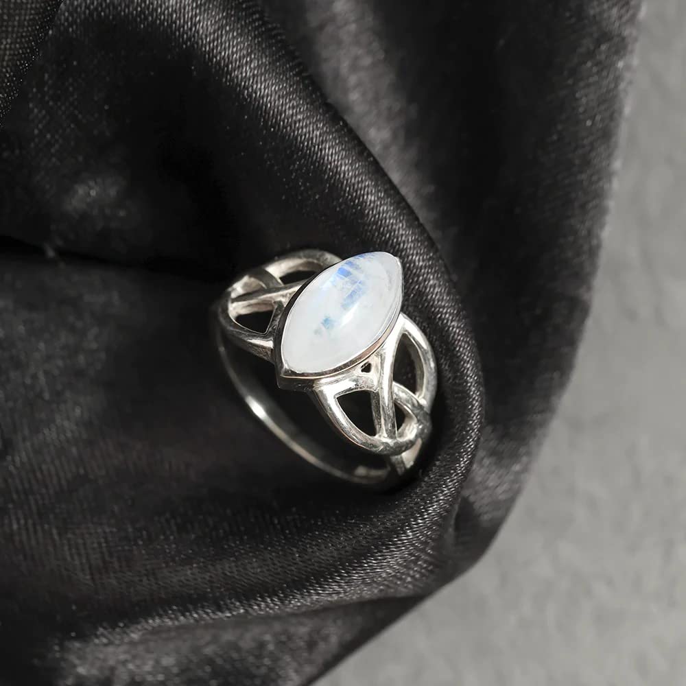 RKGEMS 6x12MM Marquise Shape Moonstone Birthstone Gemstone 925 Sterling Silver Victorian Style Triquetra Celtic Trinity Knot Ring (5)