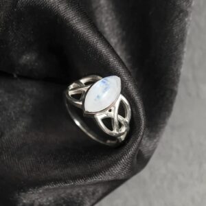 RKGEMS 6x12MM Marquise Shape Moonstone Birthstone Gemstone 925 Sterling Silver Victorian Style Triquetra Celtic Trinity Knot Ring (6)