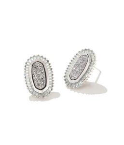 kendra scott baguette ellie stud earrings rhodium platinum drusy one size