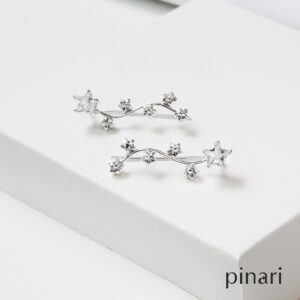 Pinari Star Cubic Zirconia Ear Crawler Earrings for Women - 925 Sterling Silver Star Ear Climber Earrings - Cuff Earrings for Women - Velvet Gift Pouch Included