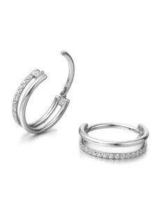 g23 pure titanium huggie hoop earrings,12mm hypoallergenic for sensitive ears pave cubic zirconia (18g（1.0mm） silver)