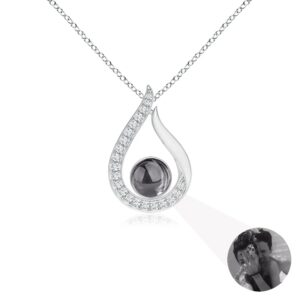 auinniuz sterling silver teardrop pendant necklace personalized custom photo projection waterdrop necklace gift for girlfriend wife mom silver