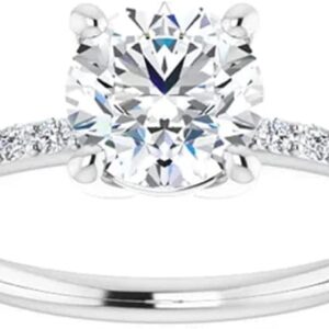 Moissanite Gems Round Moissanite Engagement Ring 1 CT VVS Clarity 925 Sterling Silver Wedding Moissanite Diamond Solitaire Bridal Ring for Her Promise Ring (4.5)