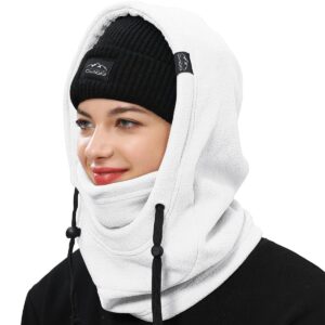 OWNGIGI Balaclava Ski Mask for Men and Women Winter Fleece Face Mask Windproof Cold Weather Head Cover Hooded Neck Warmer White