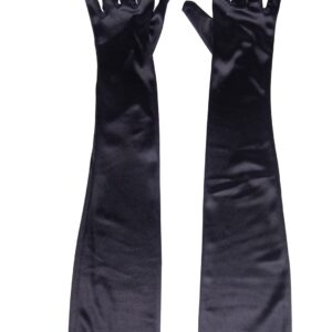 EachWell 1920s Women Ladies Smooth Long Flapper Satin Gloves Stretchy Evening Opera Party Special Occasion Gloves 21 inches Black