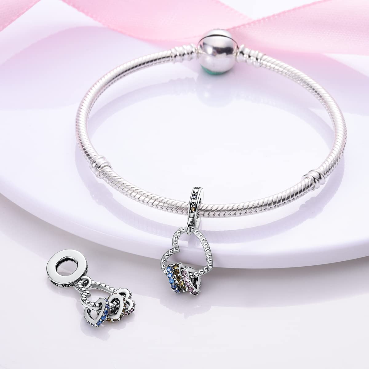 NARMO 925 Sterling Silver Charms for Bracelets Original Bead Charm for Pandora Bracelet Heart Dangle Charms