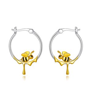 Bee Hoop Earrings 925 Sterling Silver Cute Animal Hoop Earring Bee Honey jewelry for Women