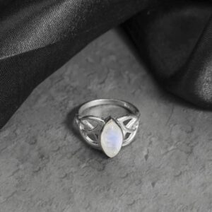 RKGEMS 6x12MM Marquise Shape Moonstone Birthstone Gemstone 925 Sterling Silver Victorian Style Triquetra Celtic Trinity Knot Ring (6)