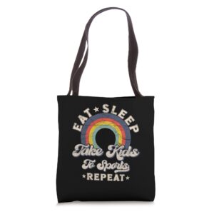 Eat Sleep Take Kids To Sports Repeat Retro Mom Life Tote Bag