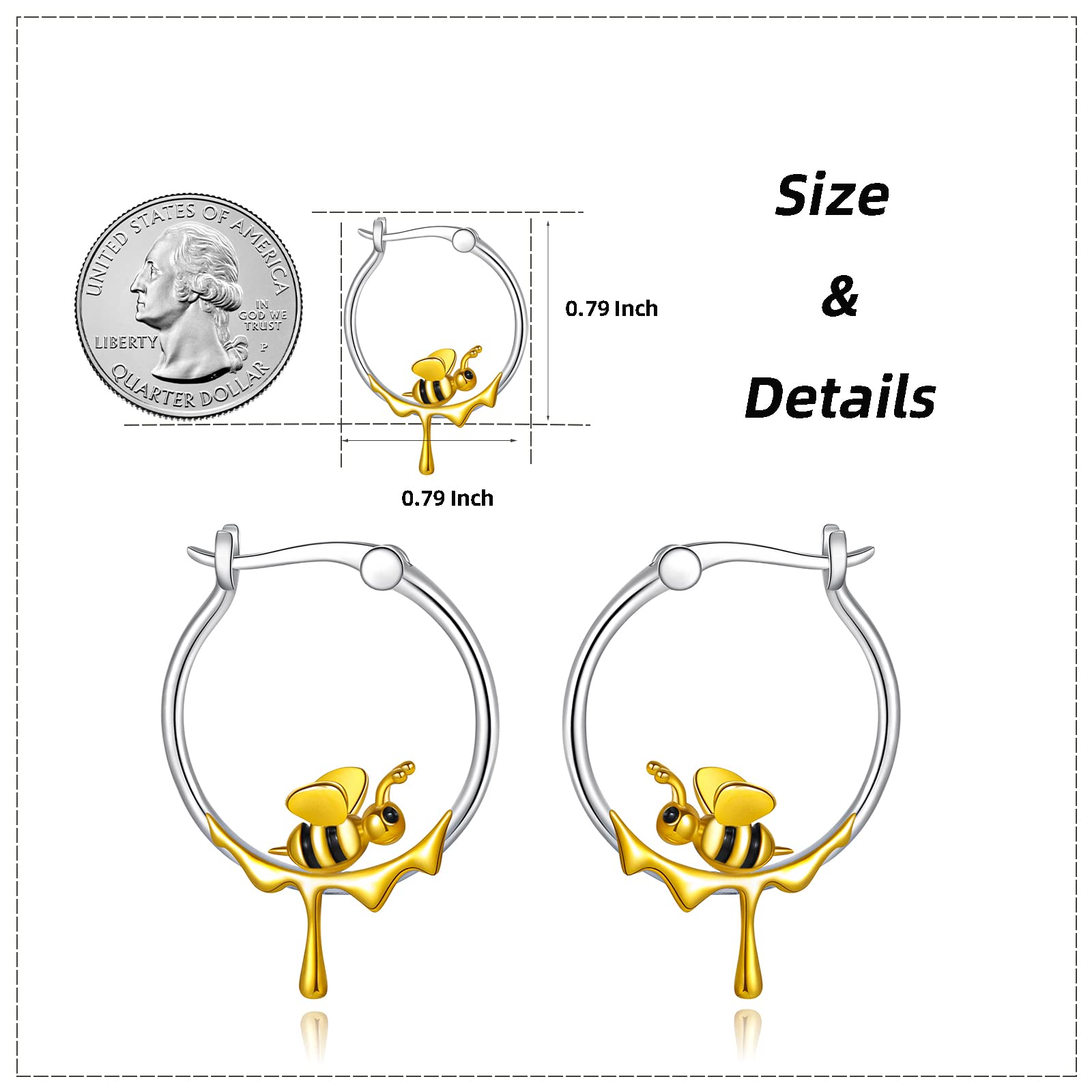 Bee Hoop Earrings 925 Sterling Silver Cute Animal Hoop Earring Bee Honey jewelry for Women