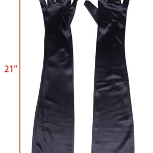 EachWell 1920s Women Ladies Smooth Long Flapper Satin Gloves Stretchy Evening Opera Party Special Occasion Gloves 21 inches Black