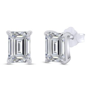 3 Carat Emerald Cut Lab Created Moissanite Diamond Solitaire Stud Earrings for Women Wedding Earrings In 18K White Gold Over Sterling Silver