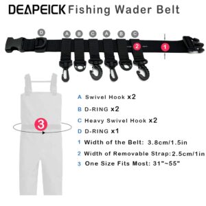 DEAPEICK Fishing Waist Belt Rod Holder Adjustable Waist Wading Belts with 6Pcs Removable Hooks and Portable Pole Inserter for Spinning Casting Fly Fishing Portable Fishing Gear Accessories Wader Strap