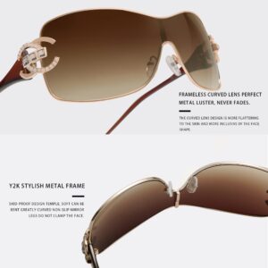 VANLINKER Wrap Around Y2K Sunglasses for Women Men Trendy Oversized Sun Glasses Fashion Shield Frameless Shades Gradient Brown VL9704