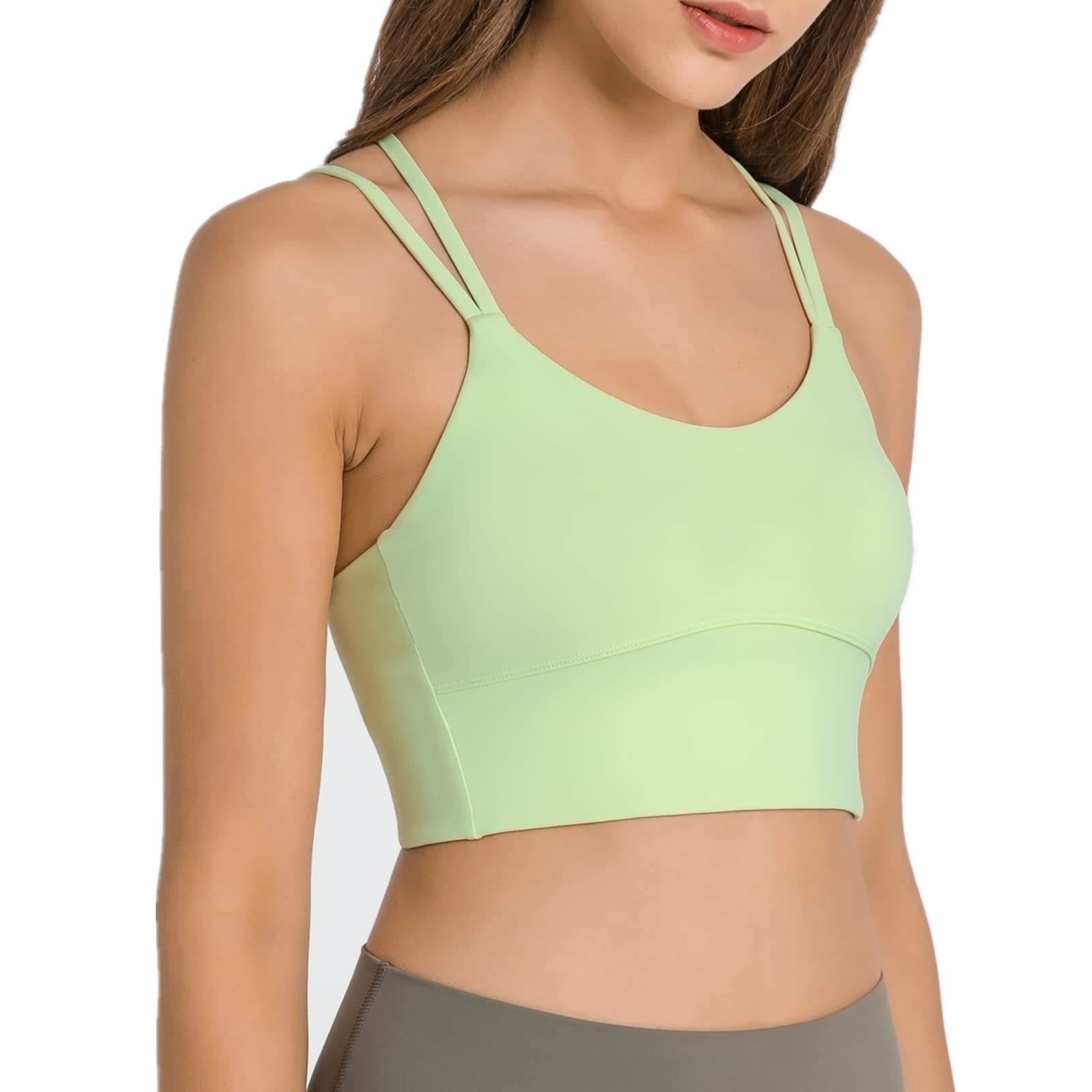 Nanomi Beauty Sports Bras for Women Removable Padded Workout Tanks Criss Cross Back Yoga Crop Tops(Light-Neongreen,X-Large)