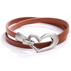 Heart Leather Bracelet for Women Stackable Wrap Cuff Bracelet Punk Leather Choker Necklace (brown)