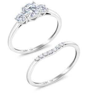 Gem Stone King 10K White Gold Multi-Color Multi and White Lab Grown Diamond 3-Stone Bridal Engagement Wedding Ring Set For Women (0.74 Cttw, Gemstone, Round 5MM, Size 6)