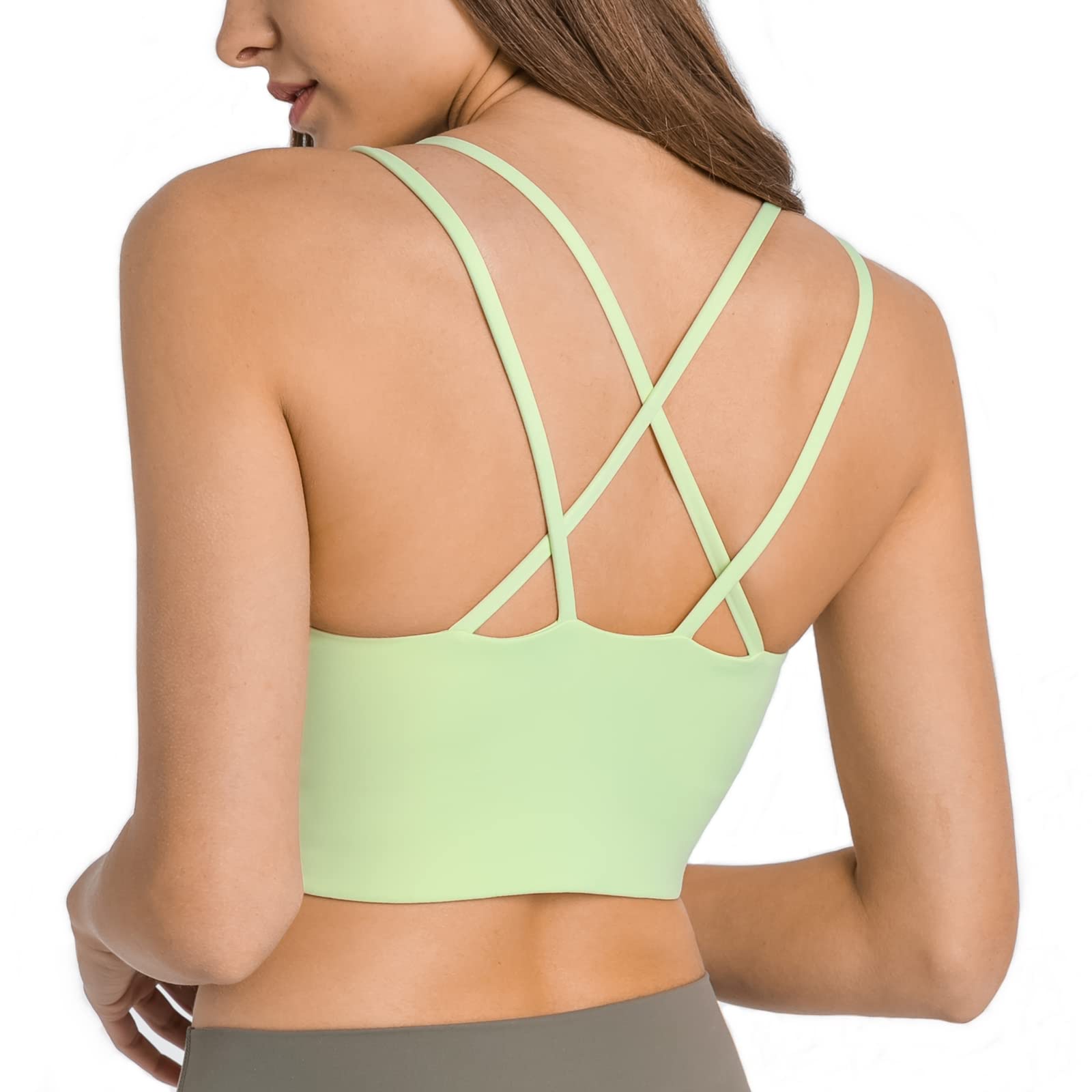 Nanomi Beauty Sports Bras for Women Removable Padded Workout Tanks Criss Cross Back Yoga Crop Tops(Light-Neongreen,X-Large)