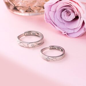 Matching Rings for Couples 925 Sterling Silver Adjustable Couple Rings Carved I LOVE YOU Promise Wedding Rings Set for Him and her Moon and star Jewelry Gift