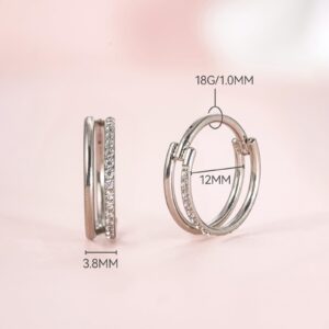 G23 Pure Titanium Huggie Hoop Earrings,12mm Hypoallergenic for Sensitive Ears Pave Cubic Zirconia (18G（1.0mm） Silver)