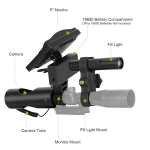 Night Vision Scope for riflescope, Moclever 850nm Infrared Illuminator, 5" Portable Display Screen Digital Night Vision Scope Hunting