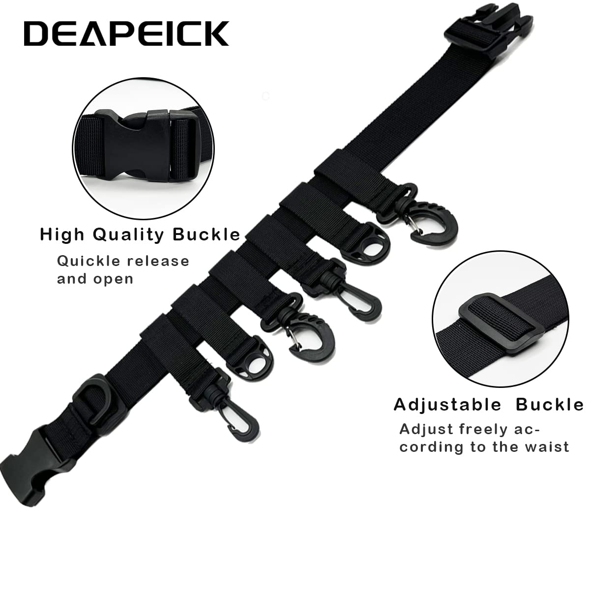 DEAPEICK Fishing Waist Belt Rod Holder Adjustable Waist Wading Belts with 6Pcs Removable Hooks and Portable Pole Inserter for Spinning Casting Fly Fishing Portable Fishing Gear Accessories Wader Strap