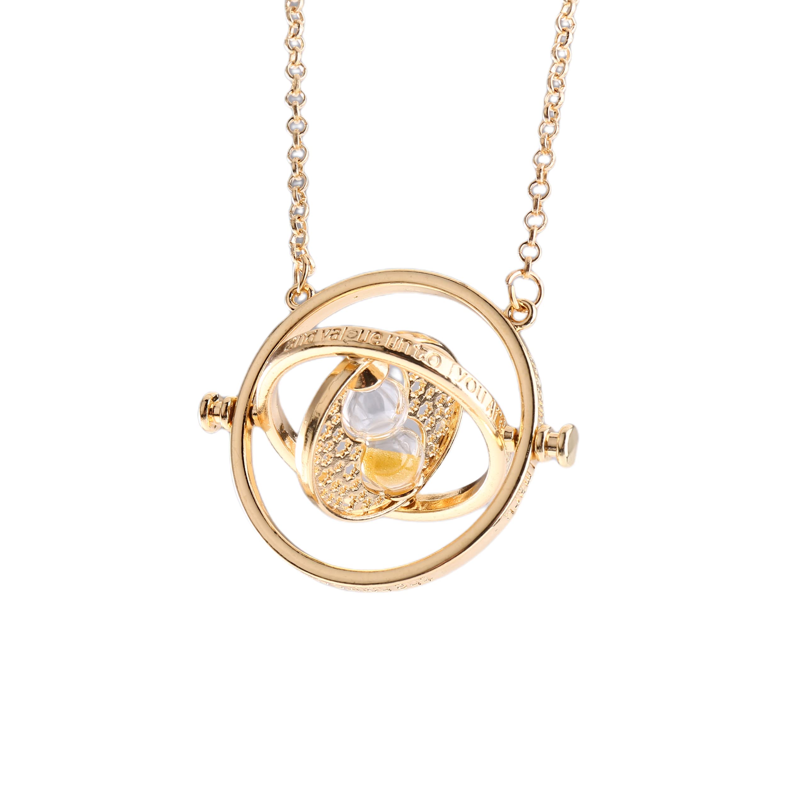 UTTER Hermione Rotating Time Turner Necklace Gold Wizardry Falcon Hourglass Pendant