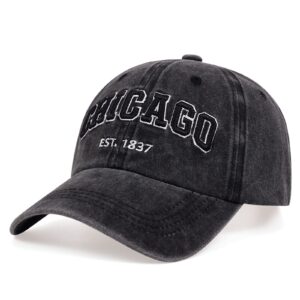 Chicago Hat for Men Women 3D Embroidery Vintage City Dad Hats Baseball Cap Black