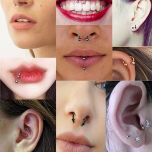 16G Horseshoe Septum Nose Nostril Ring Hoop, 7 Pairs Circular Curved Barbell Externally Threaded, 14K Gold Plated Surgical Steel Small Body Piercing Jewelry Set for Lip Daith Tragus Helix Cartilage Rook Multiple Piercing Smiley ( Ball, 6MM - 14MM)