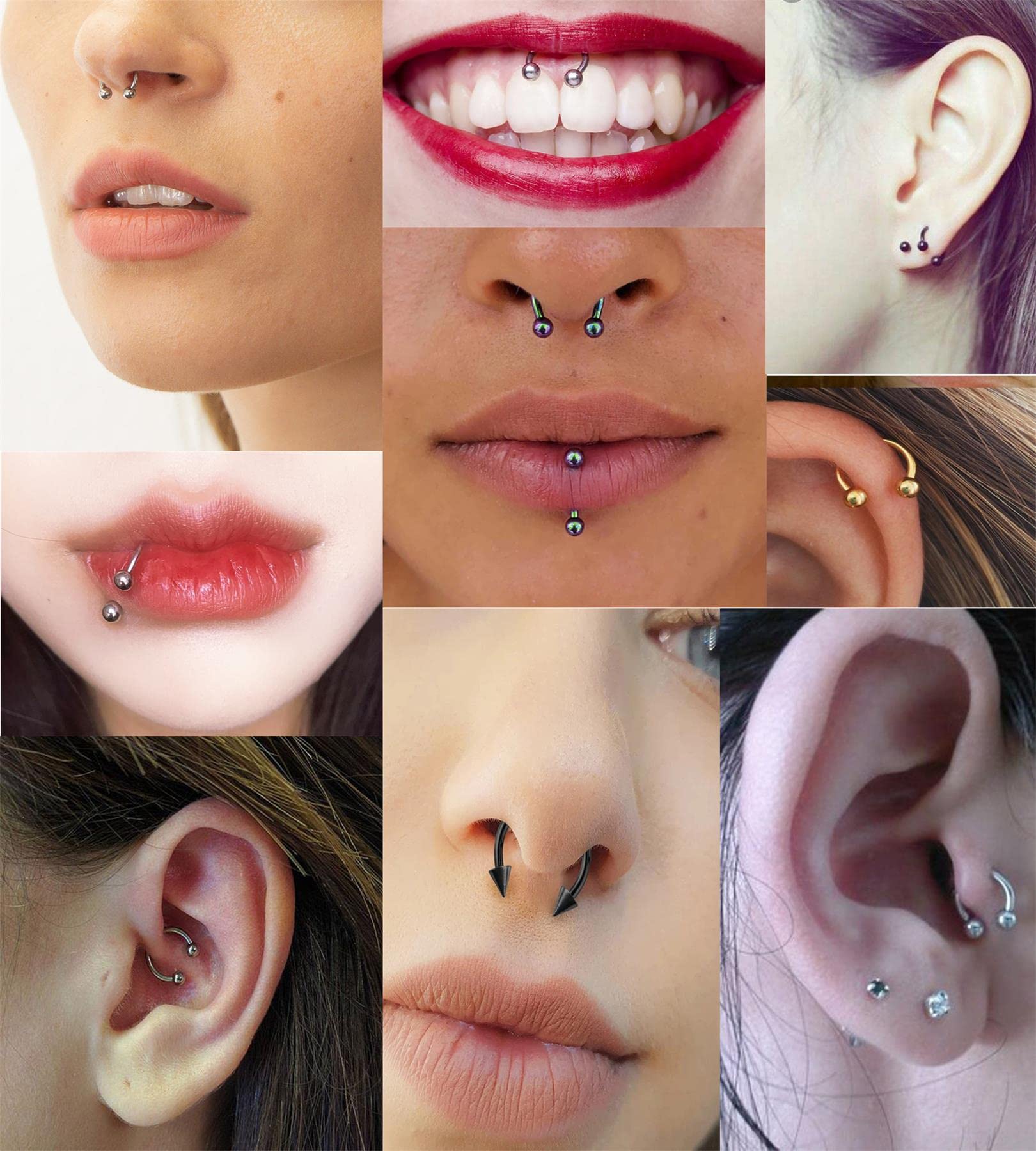 16G Horseshoe Septum Nose Nostril Ring Hoop, 7 Pairs Circular Curved Barbell Externally Threaded, 14K Gold Plated Surgical Steel Small Body Piercing Jewelry Set for Lip Daith Tragus Helix Cartilage Rook Multiple Piercing Smiley ( Ball, 6MM - 14MM)