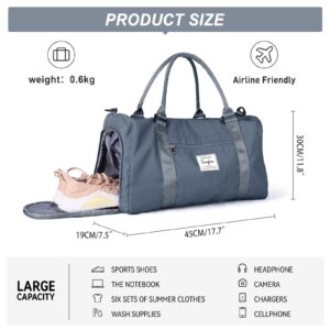 Weekender Duffel Bags for Women, Travel Totes Bag for Airplane, Cute Sports Gym Dance Bag Overnight Luggage Bag with Wet Pocket Shoe Compartment, Carry On Hospital Bag for Labor and Delivery Haze blue