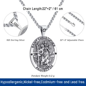 Eusense St Christopher Necklace for men saint christopher medal women female male st. christopher pendant Medallion Sterling Silver 925 oval