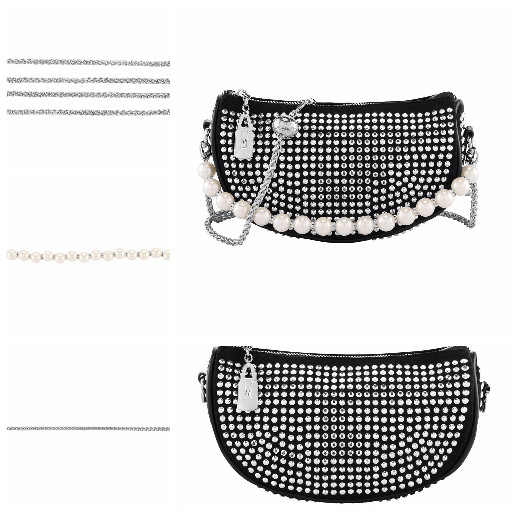 Ayliss Women Rhinestone Crossbody Handbag Clutch Peral Mini Top Handle Evening Purse Shoulder Bag Crystal Party Disco (Black #1)