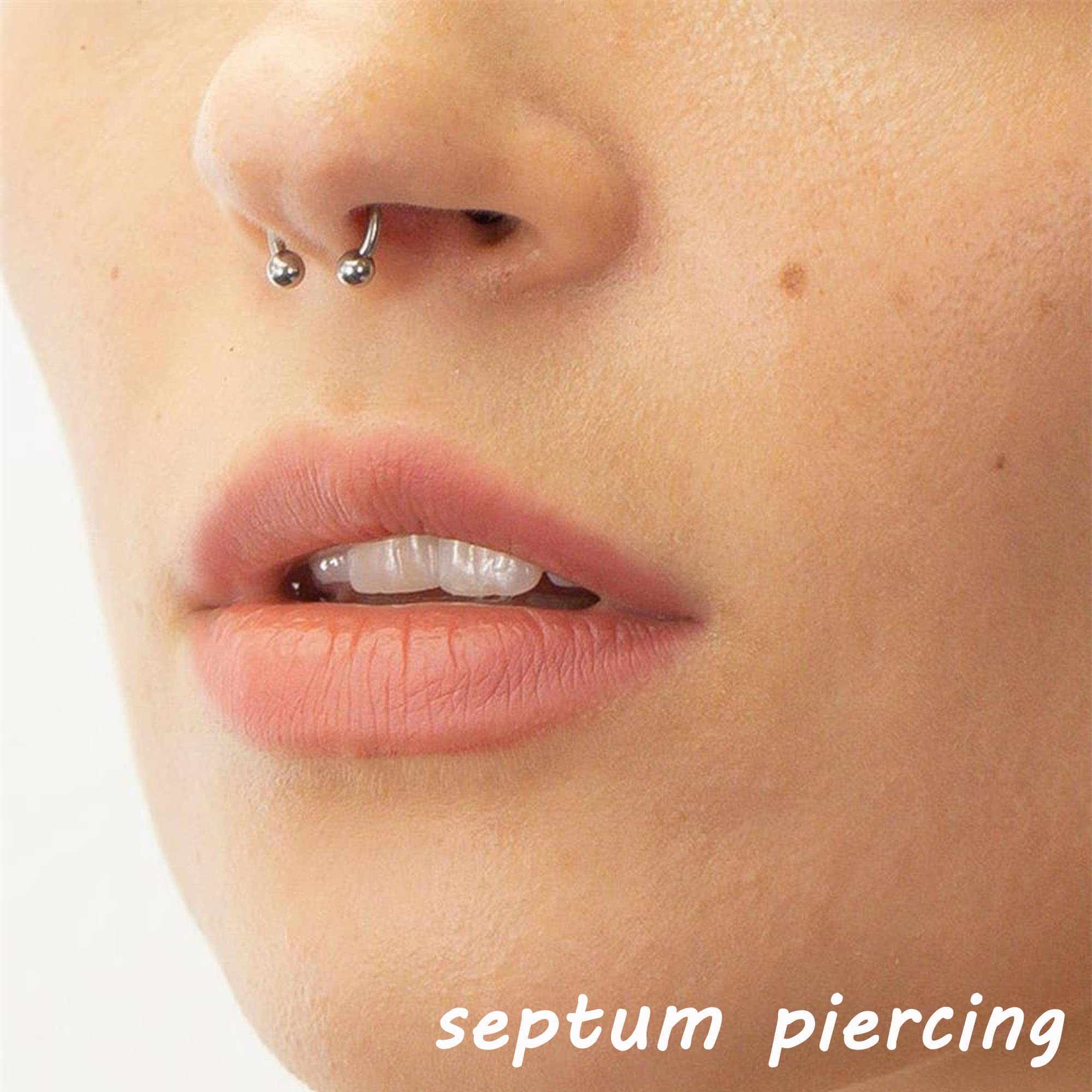 16G Horseshoe Septum Nose Nostril Ring Hoop, 7 Pairs Circular Curved Barbell Externally Threaded, 14K Gold Plated Surgical Steel Small Body Piercing Jewelry Set for Lip Daith Tragus Helix Cartilage Rook Multiple Piercing Smiley ( Ball, 6MM - 14MM)