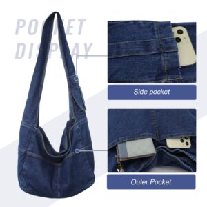 LUI SUI Denim Hobo Bags for Women Retro Jean Shoulder Bag Casual Jean Tote Handbags Vintage Satchel Bags for Teen Girls