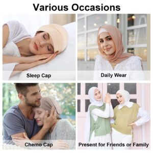 PHOGARY 4 Pcs Women Hijab Undercap, Islamic Muslim Under Hijab Cap Inner Under Scarf Hat Hijab Cap with Tie Back Closure Solid Color Underscarf Hijab Cap Turban Head Wraps for Women Chemo Sleep Cap(C)