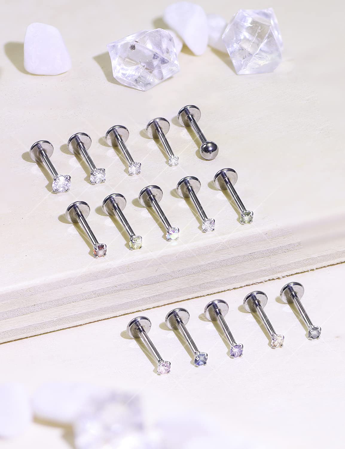 Prjndjw 18G Push Nose Rings Studs Surgical Steel Threadless Nose Studs Straight Bar Nose Rings for Women Men Nostril Piercing Diamond CZ 1.5mm 2mm 2.5mm 3mm Silver 15Pcs Push earrings stud