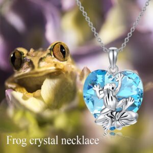 Plesitep Frog Necklace Sterling Silver Frog Pendant Necklace Jewelry present for Women Embellished with Heart Crystal from Austria March Birthstone