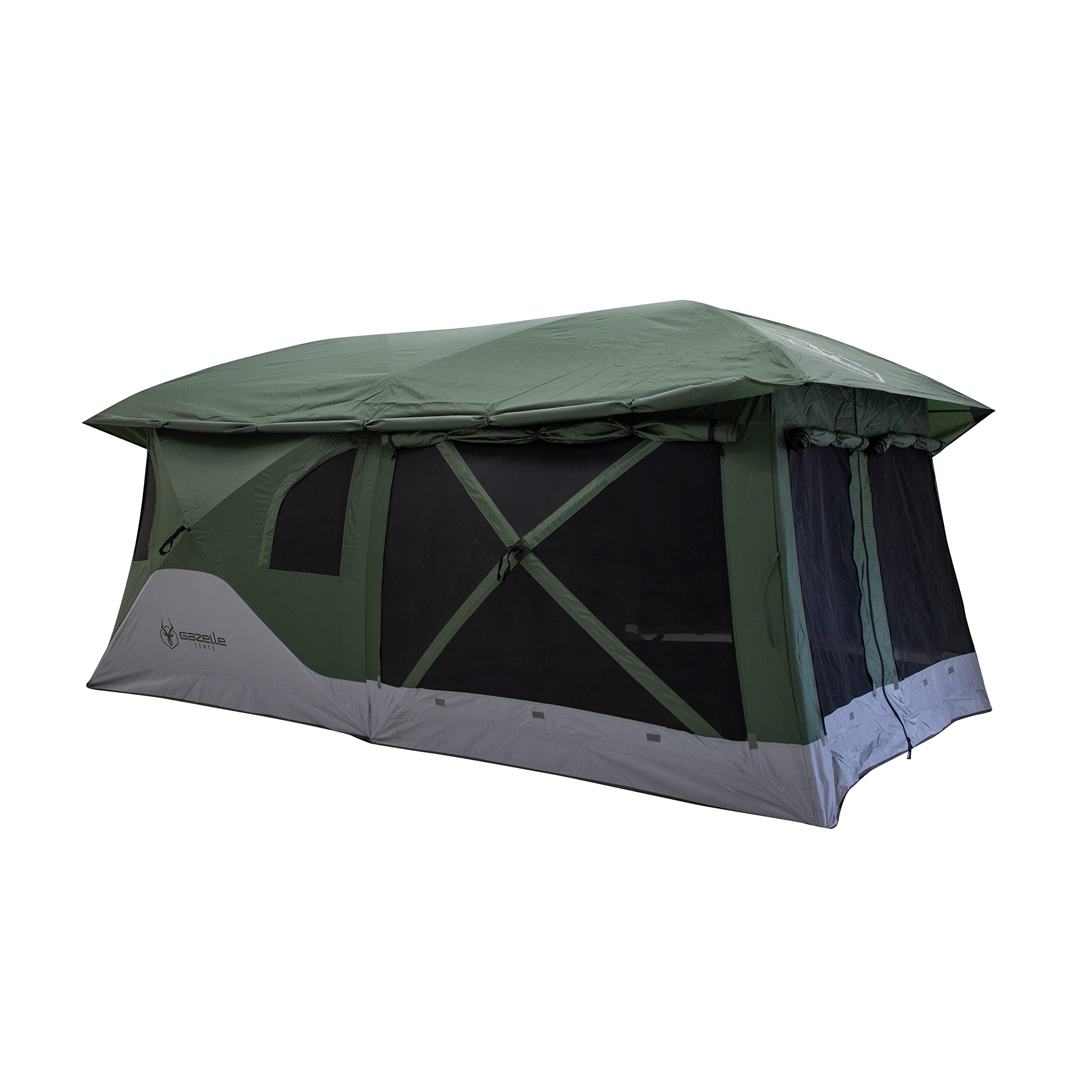 Gazelle Tents T3 Tandem GT350GR Pop-Up Portable Camping Hub Tent, Easy Instant Set up in 90 Seconds, Alpine Green, 6-Person, Family, Overlanding, 82" x 152"