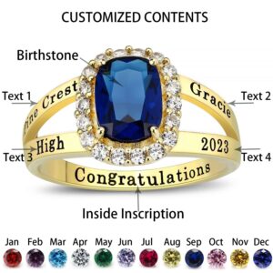 Personalized 10kt White Gold Class Ring with Cubic Zirconia Birthstone Women's Graduation Ring Customizable Women's Class Ring High School & College Sizes 5-15