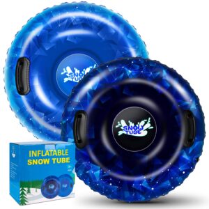 snow tube, wolkek 40 inch 2pack / 47 inch 1pack snow sled for kids and adult, thickened heavy duty hard bottom sleds for snow with handles, winter toys for outdoor sledding snow tube sports