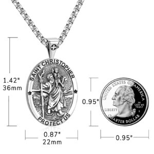 Eusense St Christopher Necklace for men saint christopher medal women female male st. christopher pendant Medallion Sterling Silver 925 oval