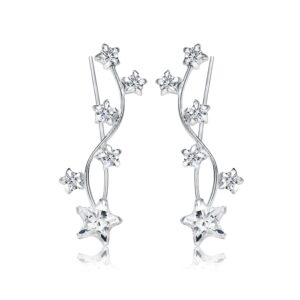 Pinari Star Cubic Zirconia Ear Crawler Earrings for Women - 925 Sterling Silver Star Ear Climber Earrings - Cuff Earrings for Women - Velvet Gift Pouch Included