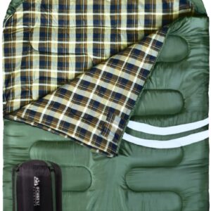 IFORREST Cotton Flannel Double Sleeping Bag for Adults - 10°F Cold Weather Extra-Wide - Winter Camping Bed for Couples (All Seasons) - 2 Person Queen-SizeXXL